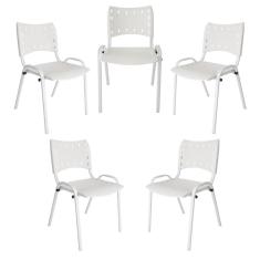 Kit 5 Cadeiras Iso Para Escola Escritório Comércio Branca Base Branca