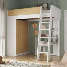 Cama Alta Infantil com Guarda-roupa Mezzo Branco/olmo Italiano