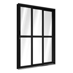 Porta de Aluminio de Correr Lateral com Travessa 2 Folhas móveis e 1 Folha Fixa 213x150cm Riobras Preto