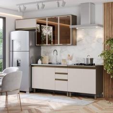 Cozinha Compacta 4 Peças 100% Mdf com Aéreo para Geladeira Duna/Cristal