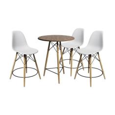 Conjunto Mesa Bistrô Eames Eiffel Amêndoa com 3 Banquetas Brancas de M