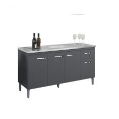 Balcão Gabinete Para Pia Gabriela Com Tampo 150cm 4 Portas 1 Gaveta Cinza Fosco