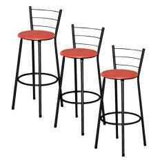 Jogo 3 Banqueta Alta Para Cozinha Ratan Preta Retro - Lamar Design, Ve