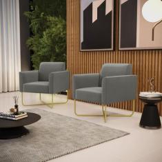 Poltrona Sala Kit 2 Marisa Aço Industrial X Dourado Suede Grafite D03 