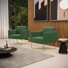 Kit 2 Poltronas Base X Industrial Dourado Marisa Suede - D'Rossi, Verd