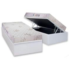 Cama Box Baú Solteiro: Colchão Espuma D33 Luckspuma Supreme Floral Pró Saúde Duplo + Base CRC Courano White(88x188)