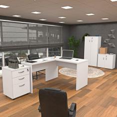 Conjunto de Escritório Office Escrivaninha Armários Gaveteiro Branco