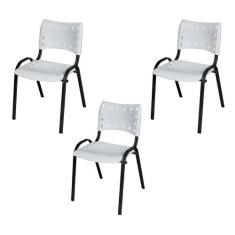 Kit 3 Cadeiras Iso Fixa Tubular Igreja Escritório Sorveteria Empilháve