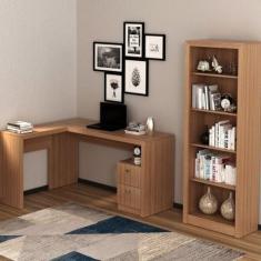 Conjunto 2 Peças com Mesa para Escritório em L e Estante Livreiro - Es