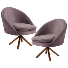 Kit 2 Poltronas Decorativas Giratórias Base Giromad Madeira Rafa C-305 Veludo Rosê - Domi