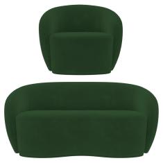 Sofá 3 Lugares Living 180cm E 1 Poltrona Giratória Garbin Z08 Veludo Verde - Mpozenato