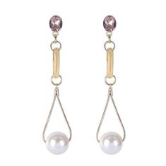 Brinco Armazem Rr Bijoux Comprido Pérola E Cristal Dourado