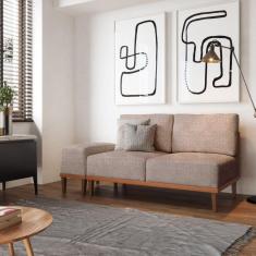 Sofá 2 Lugares e 1 Puff em Linho Boreal CabeCasa MadeiraMadeira Caju