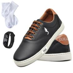 Combo Infantil Juvenil Tênis Masculino Preto com Relógio Digital e Mei