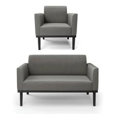 Sofá Namoradeira Com Poltrona Base De Madeira Fixa Preto Marisa Suede Grafite D03 - D`Rossi