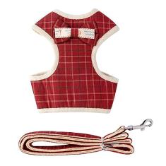 Coleira Peitoral para Cachorros e Guia Estampada Yorkshire Shih-Tzu (P, Vermelha)