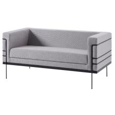Sofá 2 Lugares Le Corbusier Daf Móveis 136 cm em Madeira Eucalipto Espuma D28 Linho Cinza Base Aço