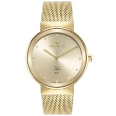 Relógio feminino technos clássico slim dourado 1l22wm/1x