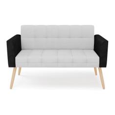 Sofá Namoradeira 2 Lugares Pés Palito Natural Elisa Preto-linho Cinza A05 D03 - D`rossi