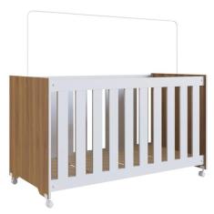 Berço com Rodízios e Colchão Nogal e Branco Completa Móveis