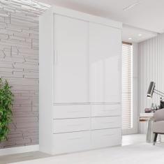 Guarda Roupa Solteiro 2 Portas 6 Gavetas Luana Sallêto Móveis Branco