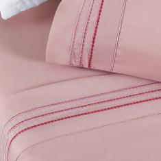 Jogo De Lençol King Yara Bordado 4 Peças Rosa