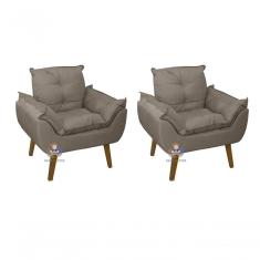 Kit 02 Poltrona/cadeira Decorativa Glamour Com Pés Quadrado Capuccino