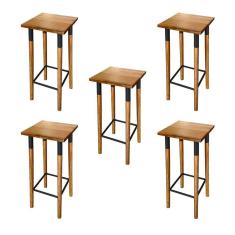 Kit 5 Banquetas Bistro Industrial Colors Ferro e Madeira Maciça - Preta