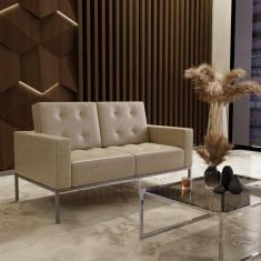 Sofá para Escritório e Recepção 3 Lugares Sintético Isis Bege