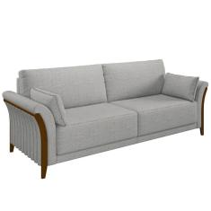 Sofá Living 3 Lugares 222cm Pés Madeira Roya M22 Linho Cinza - Mpozenato
