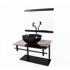 Gabinete De Vidro 60Cm Com Cuba Redonda - Madeira Rústica