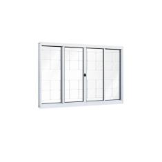 Janela de Aço de Correr 100x100cm 4 Folhas com Grade e Vidro Liso Riobras Branco