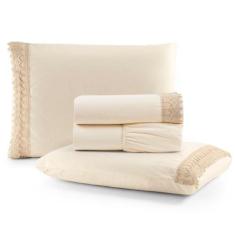 Jogo Cama Lençol Haia King Percal 200 Fios 100% Algodão Guipir Bordado