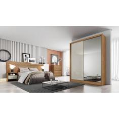 Guarda Roupa Solteiro com Espelho MDF 3 Gavetas - Toledo-Cumaru/Fendi 