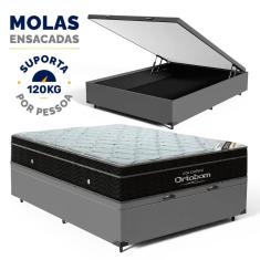 Cama Box Baú com Colchão de Molas Ensacadas Ortobom Elegante Superpocket Pillow In Casal 138cm
