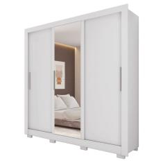 Guarda Roupas Casal Com Espelho 3 Portas De Correr 2 Gavetas Vitória Branco Caemmum Branco