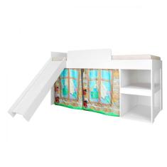 Cama Infantil 90 Com Escorregador E Cortina Playground Branco
