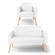 Sofá Namoradeira Com Poltrona Pés Palito Natural Marisa Corino Branco D03 - D'rossi