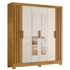 Guarda Roupas Casal Ripado Com Espelho 6 Portas 2 Gavetas Freijó/off White Valença Moval Freijo Off