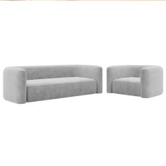 Kit Sofá 3 Lugares 180cm E Poltrona Orgânica Luxo Recepção Melina Linho Cinza Claro