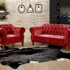 Sofá 2 E 1 Lugares Duquesa Decoração Sala Recepção Retrô Vermelho