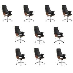 Kit 10 Cadeiras De Escritório Presidente Giratória Coimbra Pu Preto