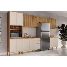 Cozinha Modulada Completa Sauvignon 6 Peças 3 Aéreos + 2 Balcões + 1 Torre Quente C6p92 Amendoa Off White Ronipa