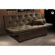 Sofá Cama Reclinável Com Baú Veludo Liso Essencial Multiuso