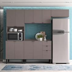 Cozinha Completa Bartira Joy com 11 Portas, 2 Gavetas, 5 Prateleiras e Nicho para Micro-ondas - 244,5cm de largura