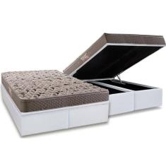 Cama Box Baú Queen: Colchão Anatômico Herval AG65 Fort Black Firme Pillow Top + Base CRC Courano White(158x198)