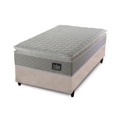 Cama Box Solteiro + Colchão Strong D45 One Face Bege 88x188x63cm - Suporta até 150Kg + 1 Trav