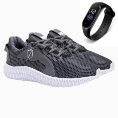 Tênis Masculino Esporte Caminhada Academia Dia a Dia Com Relógio-Masculino