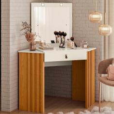 Penteadeira Camarim De Canto Glitter Com 1 Gaveta Com Led Cinamomo/off White
