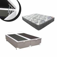 Cama Box Baú Casal 138 Bipartido Sintético Branco Com Colchão- D26 Ortobom iso Superpocket 66X138X188